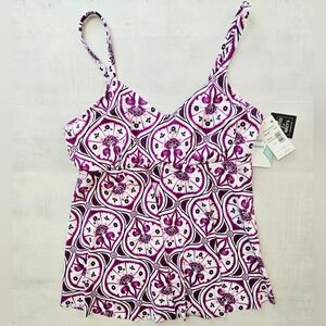 SWIM SOLUTIONS Magenta and White Tankini with Underwire, NWT Size 14